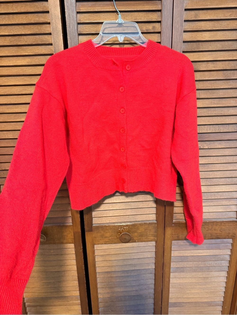 Red Cropped Button-Front Women's Sweater
